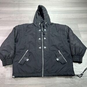 VINTAGE Skitique Jacket‎ Womens Large Black Hooded Ski Puffer Full Zip 80s
